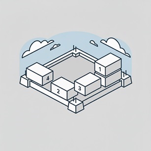 Vier bouwstenen die de stappen van een persoonlijk investeringsplan voorstellen.
